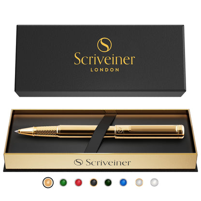 Scrivener Rollerball pen High-quality rollerball pen with real gold plating, black Schmidt replacement refill, gift box, office set, Beautiful Professional (Gold)