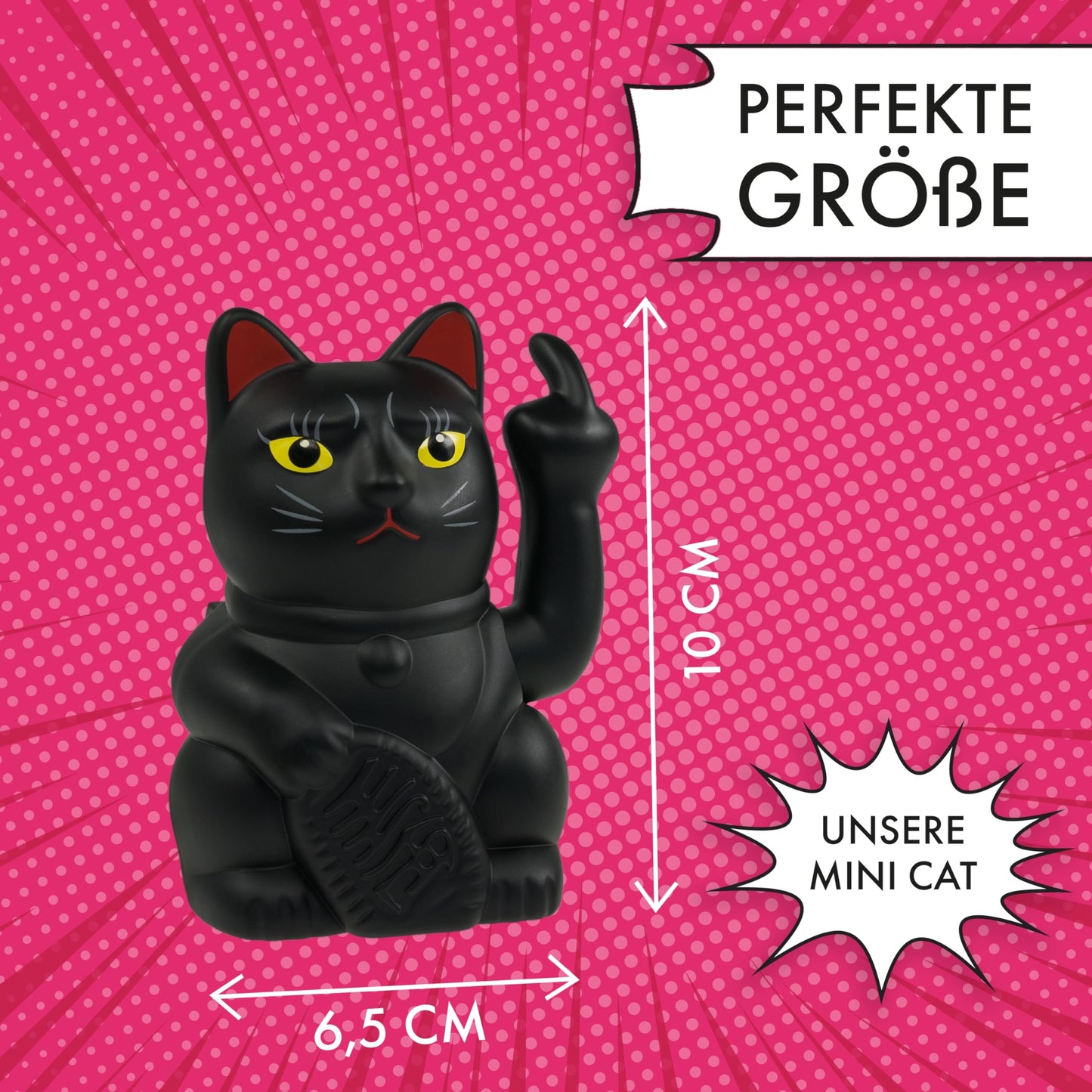 ANGRY CAT - Mini Lucky CAT SOLAR Powered Funny waving cat - Japanese waving cat with middle finger - Decorative wobble figure cat - Waving arm with middle finger - 10cm - black