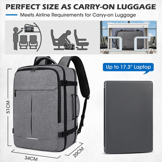 Lubardy Travel Backpack Men Women Carry-on Airplane Large Laptop Backpack 17 Inch Waterproof Weekender Business Daypack