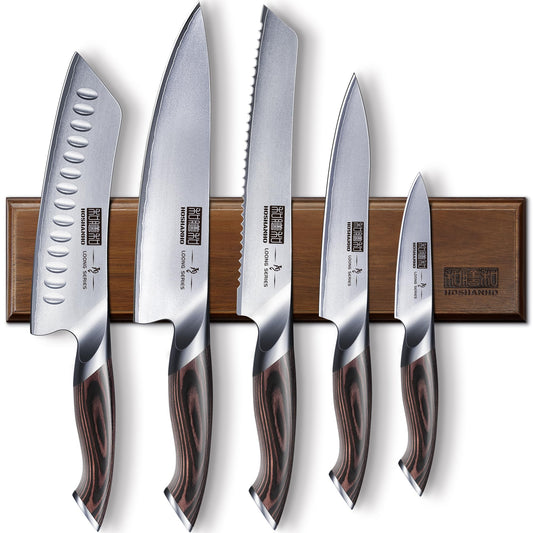 HOSHANHO 6-piece Knife Set, Ultra Sharp Kitchen Knife Set with Magnetic Knife Holder, Professional High Quality Carbon Steel Cooking Knife Set, Ergonomic Pakkawood Handle