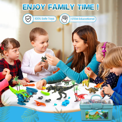Glow in the dark Dinosaur Toy for ages 3 and up, Dinosaur figures and assembly Dino toys, Kids’ toy, Gift for boys girls, Storage box & play mat