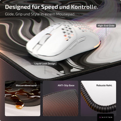 Nyfter - Premium XXL Gaming Mousepad Nyfpad 900x500mm Mousepad in Liquid Design Waveless with extra stitched edges (White-Black)