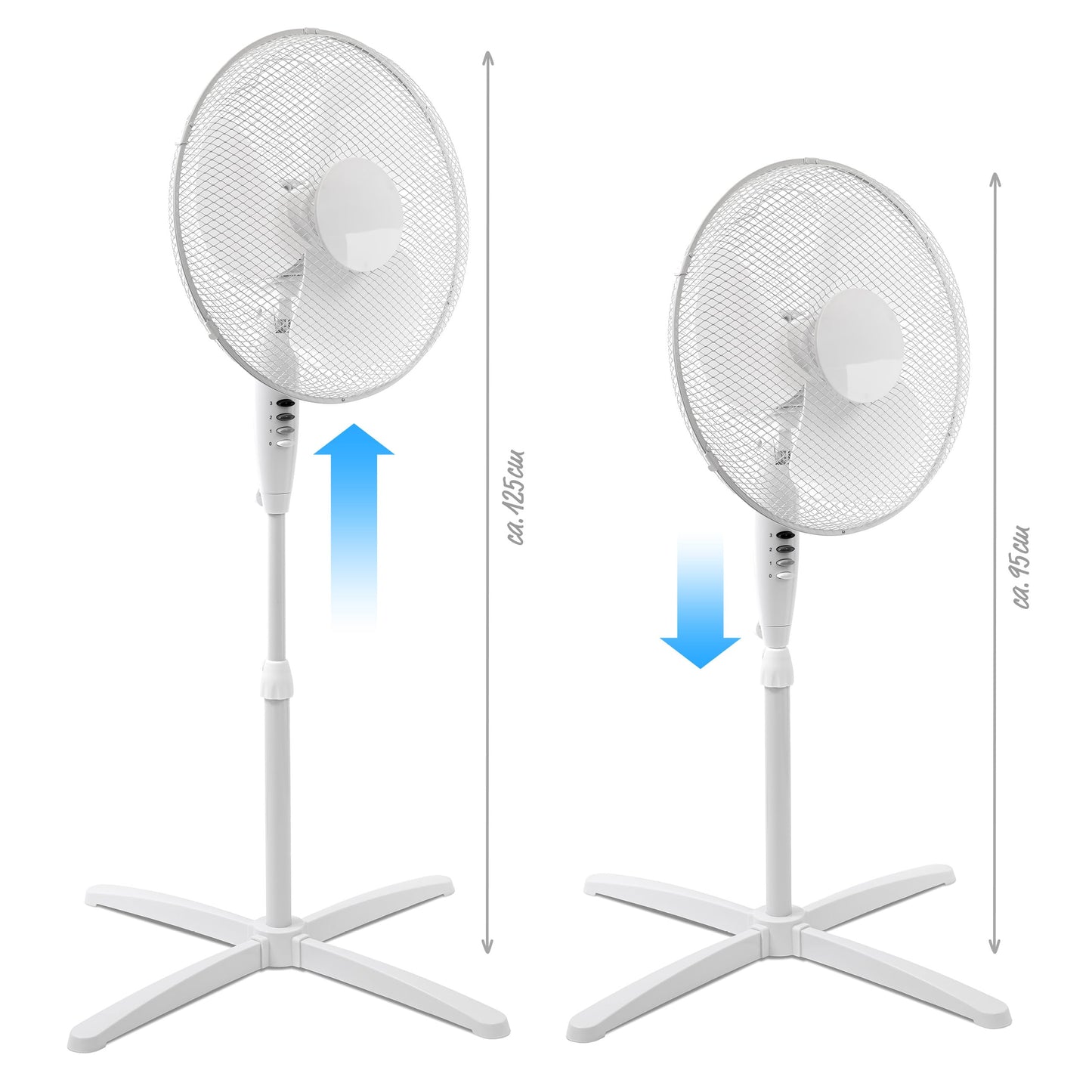 ito electronics ito Pedestal Fan 40 cm diameter white - oscillating + 3 adjustable speeds adjustable height / adjustable tilt angle, 40 x 14 x 125 cm