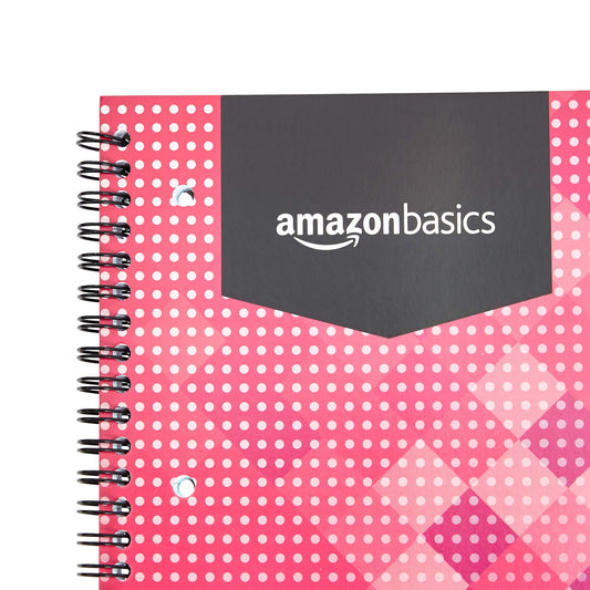 Amazon Basics Spiral Notebook, in various colors, 70 sheets/140 pages, A4, 90GSM, 5 pack, White