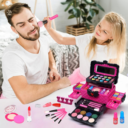 Children's makeup set girls makeup case kids - Safe and washable kids makeup, real makeup set, princess gifts for girls 4 5 6-12 years (Rose)