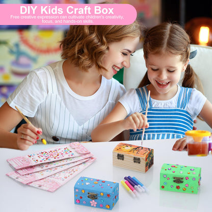 Fentar 10pcs Treasure Chest Kids Birthday, Wooden Treasure Chest Crafting Set, Small Treasure Chest for Kids, Wooden Box with Lid, Treasure Chest for Painting Kids Birthday with Markers Stickers