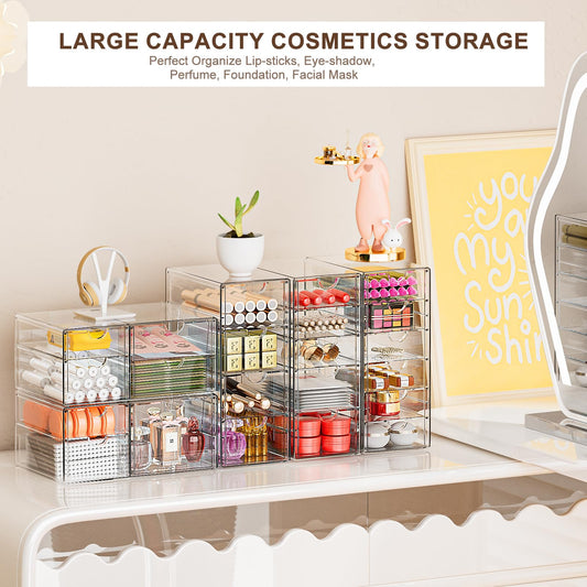 Get the GoMaihe Acrylic Desk Organizer with 7 drawers: 2 pieces drawer box | Clear Vanity Organizer | Makeup Organizer | Office Organizer for office supplies cosmetics jewelry
