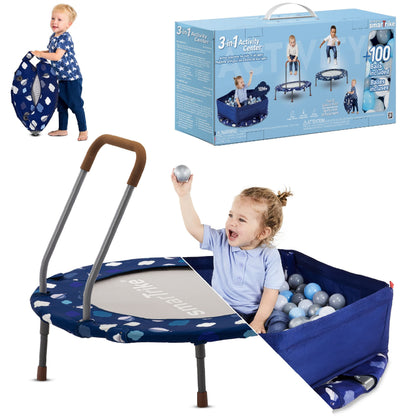 smarTrike Indoor Toddler Trampoline with Handle, Foldable Kids Trampoline, 1-5 Years (Ball Pit and Trampoline, Navy)