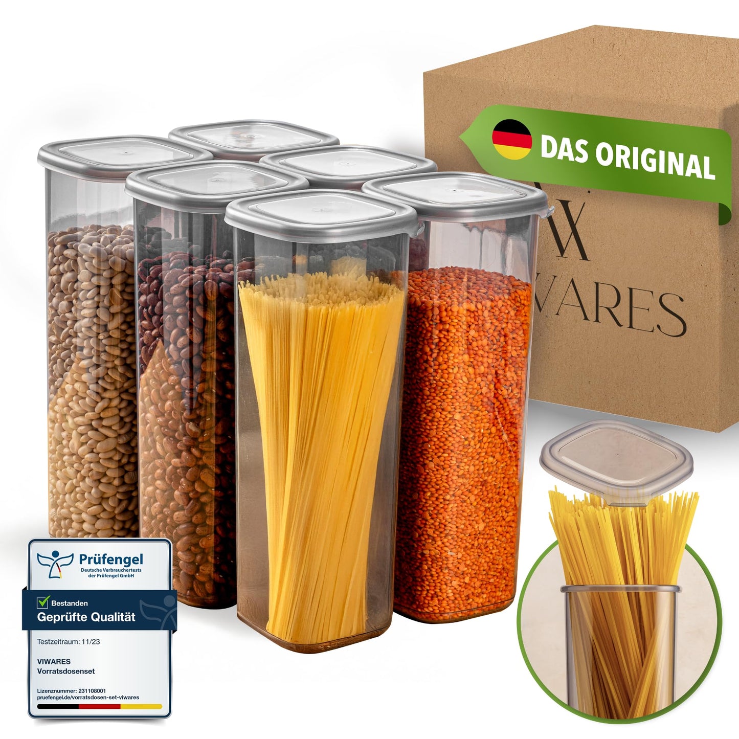 Viware's airtight containers with lids, 6-piece BPA-free storage container set for cereal flour storage in the kitchen, practical kitchen organizer, food storage containers for freshness.
