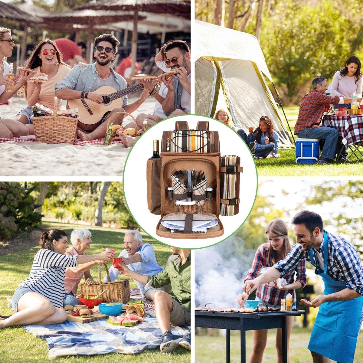 Hap Tim picnic backpack cooler for 2 people with insulated leak-proof cooler bag, wine holder, fleece blanket, cutlery set, perfect for beach, day trips, hiking, camping.