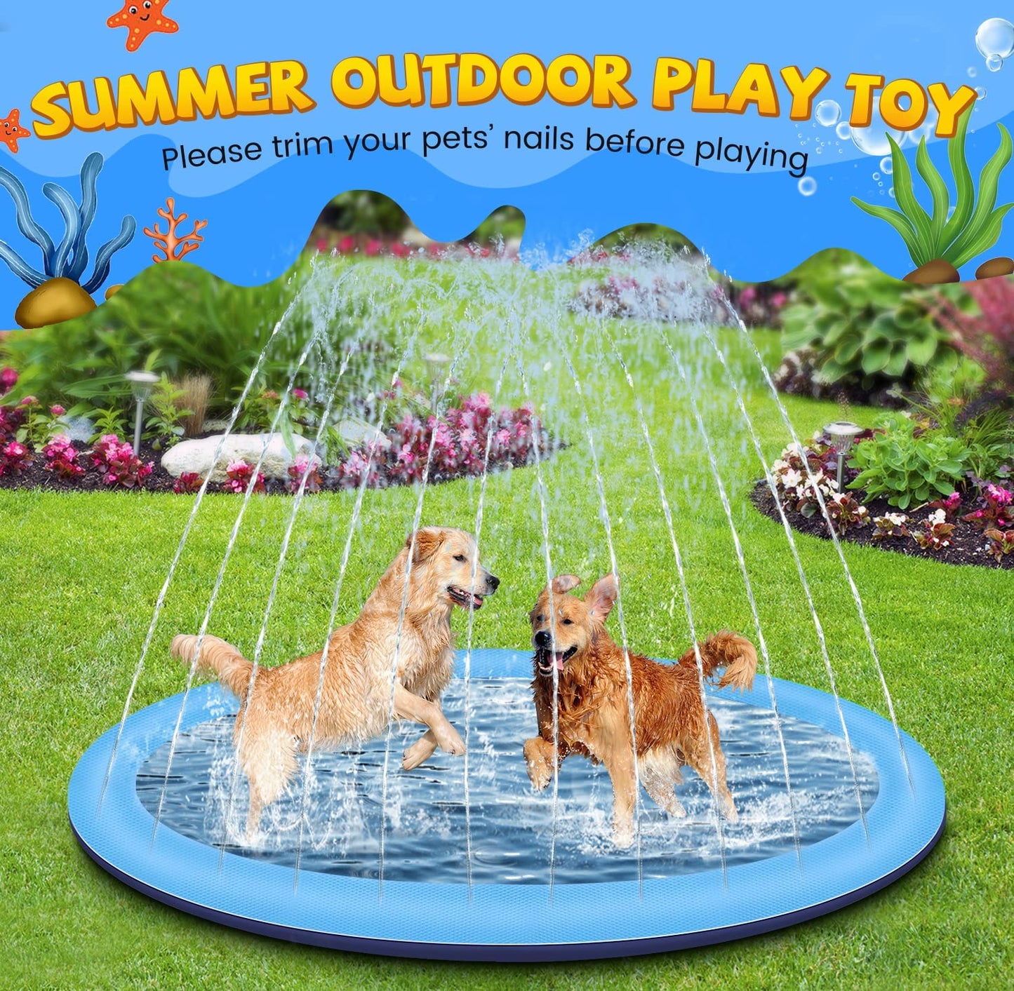 Tosekry Water Toys Kids Outdoor Games, 170CM Water Sprinkler Kids Splash Pad, Garden Toy Kids Sprinkler and Dog Pool with Anti-Slip Function (blue-170cm)