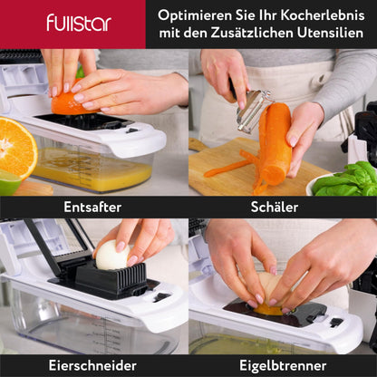 Vegetable slicer, spiralizer, mandoline - Veggie cutter, onion chopper, potato slicer, fruit cutter - (9-in-1 - White)