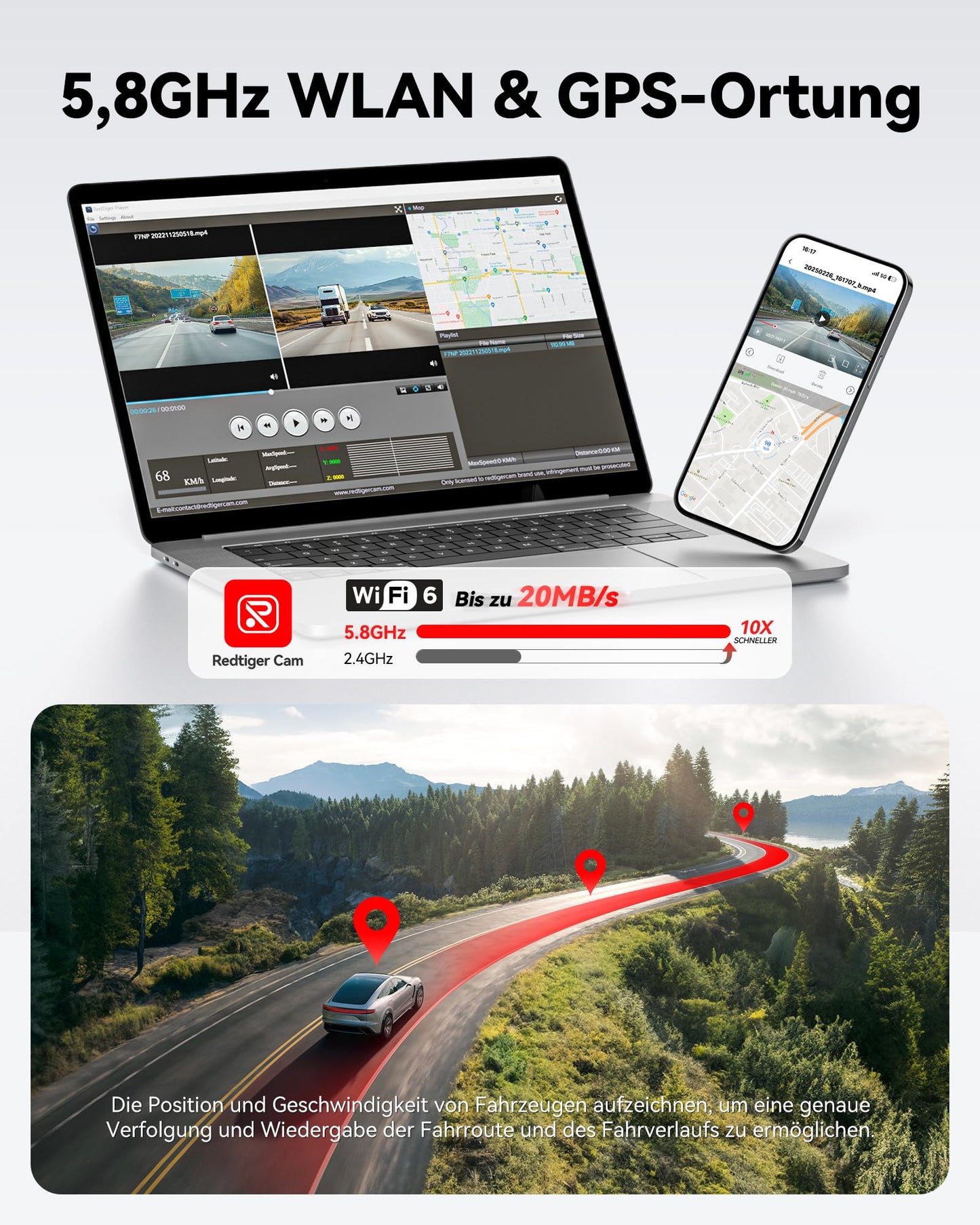REDTIGER Dashcam for Car Front and Rear 4K/2.5K with STARVIS 2, Car Dash Cam Camera 3.18" IPS Screen, Free 128GB Card, 5.8GHz WiFi, GPS, 170° Wide Angle WDR, Supports up to 256GB Max (F7NP)