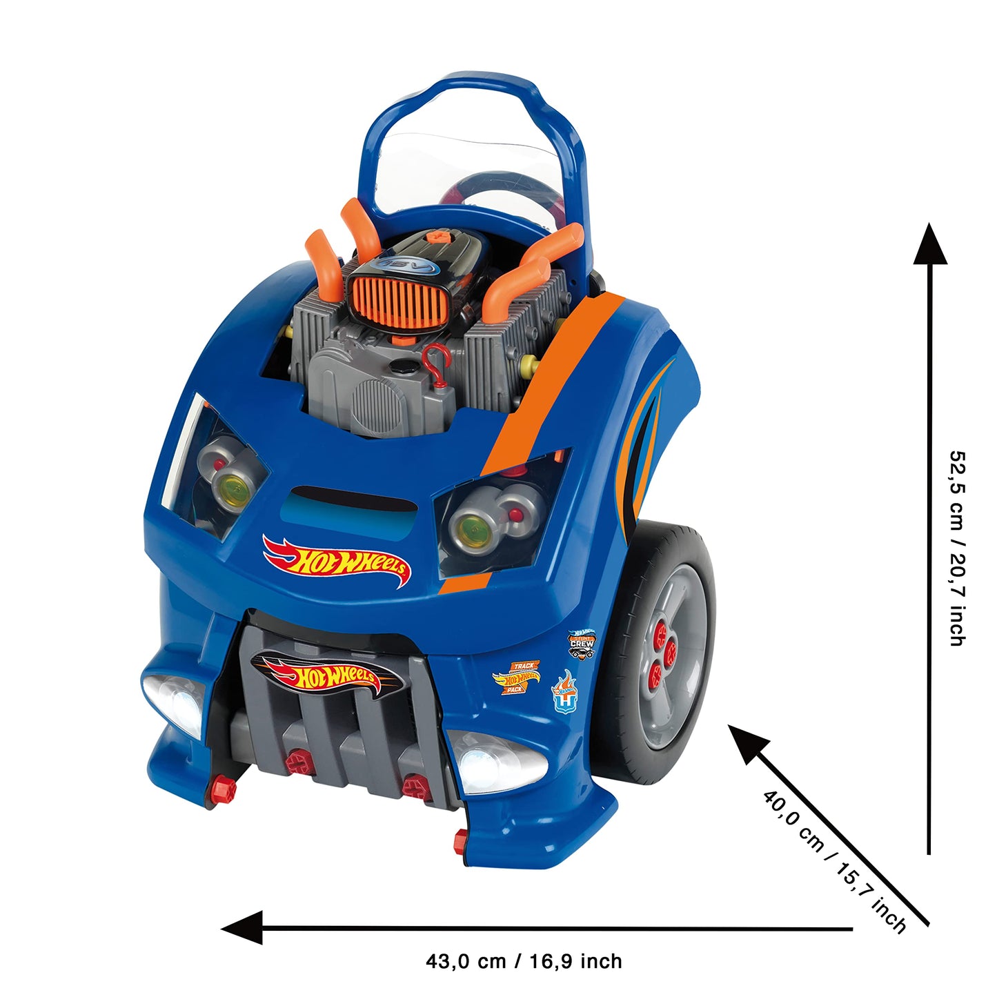 Theo Klein 2822 Hot Wheels assembly car I Engine block with educational repair functions I Battery-powered headlights and horn I Dimensions: 43 cm x 40 cm x 52.5 cm I Toy for children aged 3 years and above