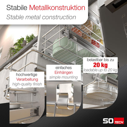SOTECH 50 cm telescopic drawer SoftClose full extension ball bearing slide 20 kg load capacity polished chrome kitchen drawer cabinet pull-out