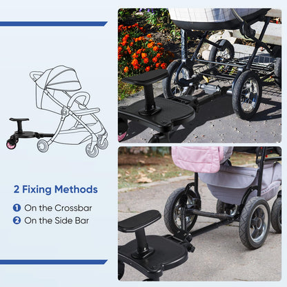 Buggy Board with Seat, FNRIDS Stroller Ride On Board Universal, with Hanging Strap, stable Two Wheel Design, 360 degree rotation, Stroller Accessory for children aged 2 to 6 years (25 kg) (Pink)