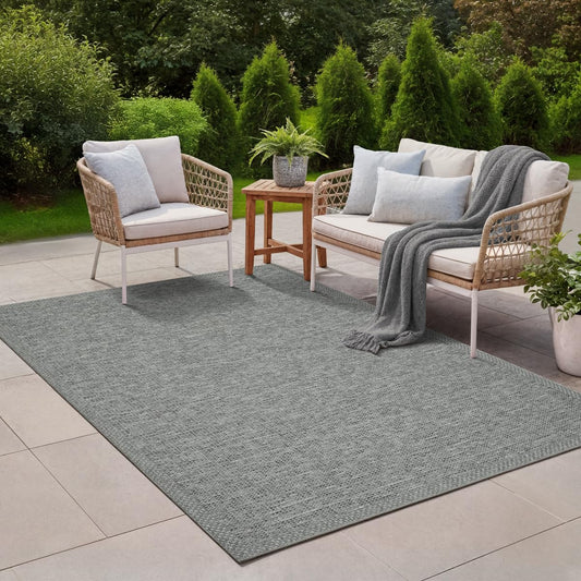 the carpet Calgary - durable outdoor rug, low pile, modern design, perfect for kitchen and dining room, vintage look, boho style, suitable for outdoor use, Grey, 67 x 180 cm.