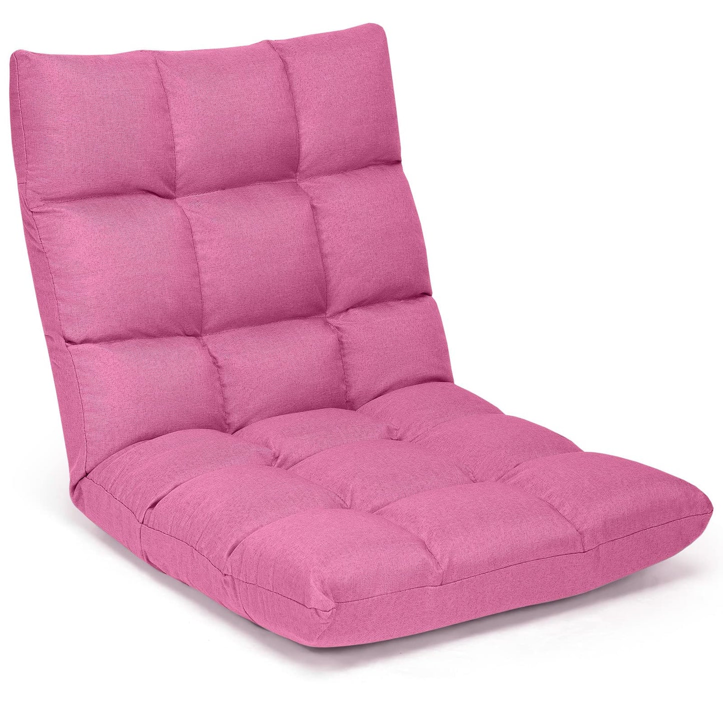 HOMASIS floor chair padded, floor armchair with Adjustable Backrest in 14 positions, reading chair meditation chair foldable for living room, study, office (linen, pink)
