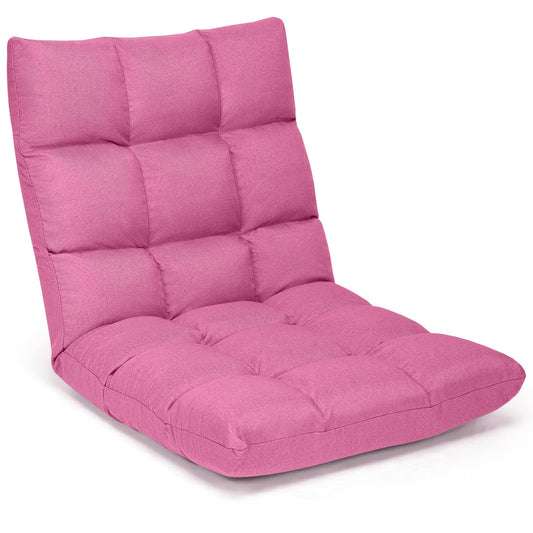 HOMASIS floor chair padded, floor armchair with Adjustable Backrest in 14 positions, reading chair meditation chair foldable for living room, study, office (linen, pink)