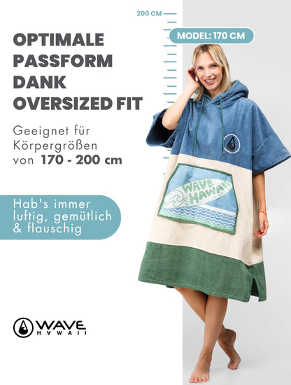 WAVE HAWAII Bath Poncho Women & Men Curitiba | Size L, 170-200cm | 100% Cotton Surf Poncho Adult | Terry Cloth Towel with High Water Absorption | Changing Aid Beach Adult