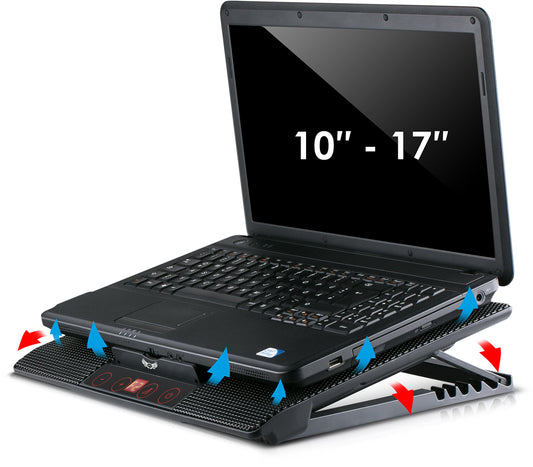 skgames notebook laptop cooler gaming stand pad for 10-17 inch, 6 x LED fans, LCD fan control, 7 levels height adjustment, blue