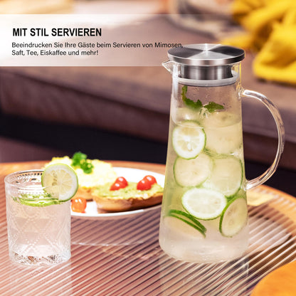 SUSTEAS 1.5 liter glass carafe, carafe with lid, iced tea jug water pitcher hot cold water iced tea wine coffee milk and juice beverage carafe water carafe