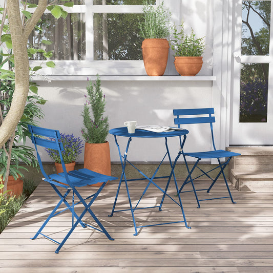 Grand patio Bistro Set 3 Piece, Garden Furniture Set, Seating Group with 2 Chairs and 1 Table, Premium Steel, Folding, Balcony Set for Yard, Garden, Outdoor (Peacock Blue)