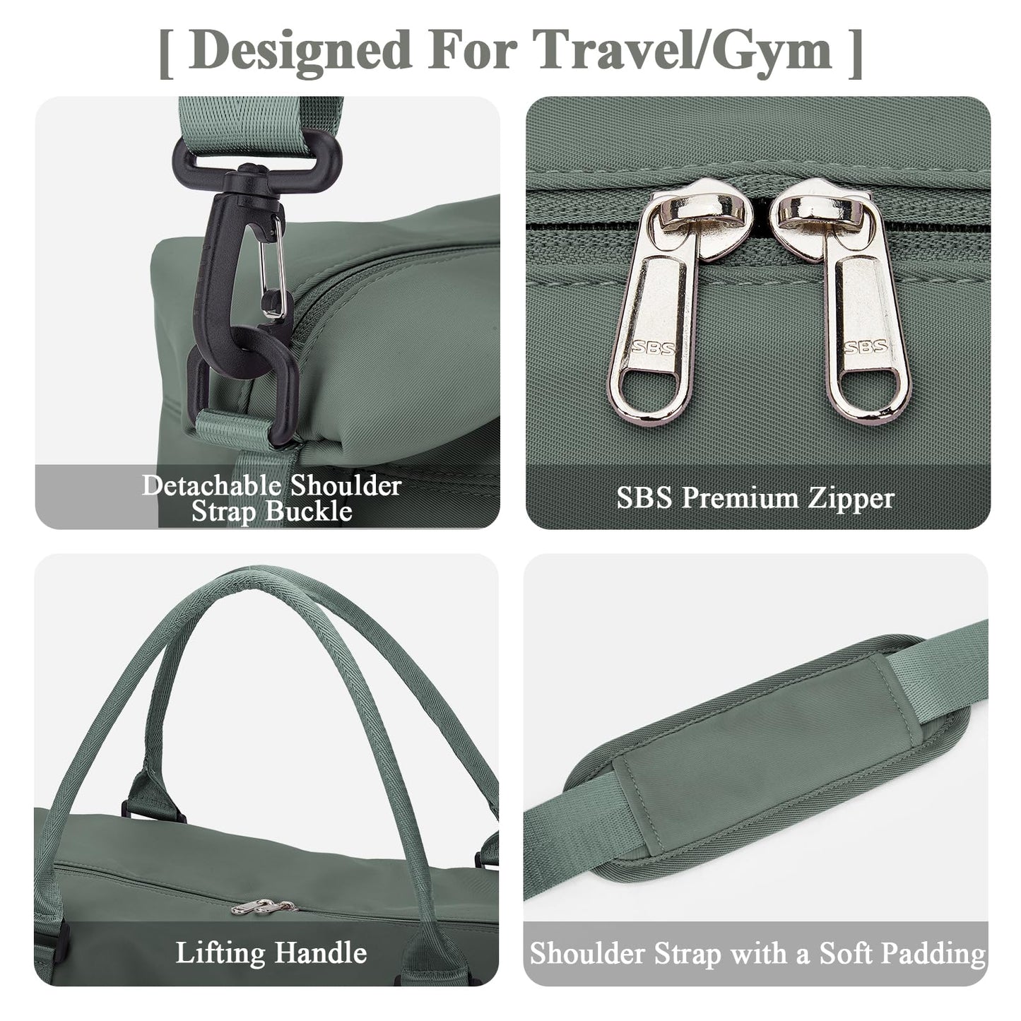 Women's Travel Bag Easyjet Hand Luggage Bag Sports Bag Weekender Bag Waterproof Swim Bag Travel Bag Duffle Bag Fitness Bag Training Bag Hospital Bag with Shoe Compartment, A2-Green