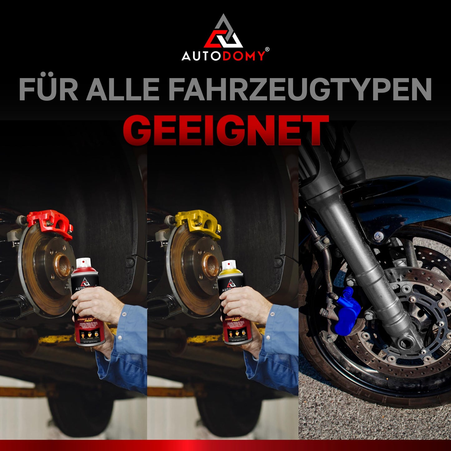 AUTODOMY Brake Caliper Paint Set Spray Coating for Caliper 400ml with High Temperature Resistance | Brake Caliper Paint Red + Brake Cleaner + Steel Brush for Caliper of Car and Motorcycle