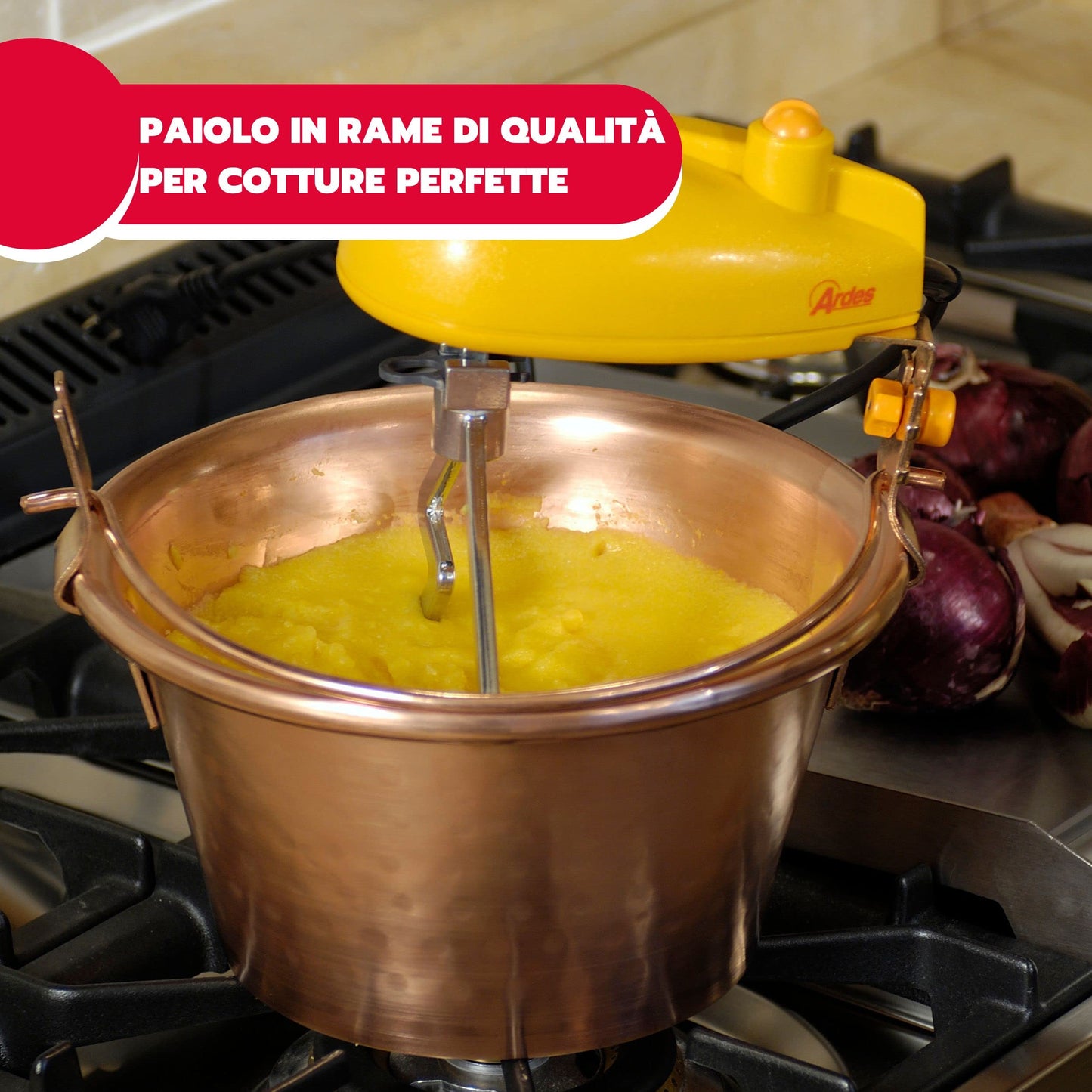 ARDES - AR24AM60 Copper pot 26cm diameter Mixer for jam Polenta, Ardes mixer pot with electric motor, bayonet closure, easy cleaning, Electric Polenta mixer 4/7 portions
