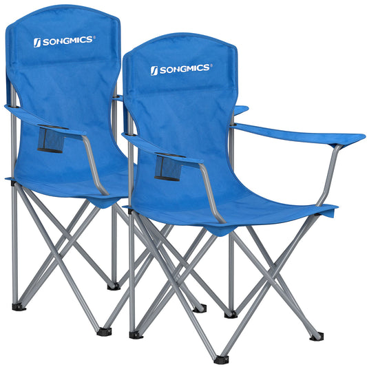 SONGMICS 2-Pack Camping Chairs, Foldable Outdoor Chairs, Fishing Chairs, High Backrest, Armrests, Cup Holder, Supports up to 150 kg, Portable for Camping, Garden, Patio, Blue GCB08BU