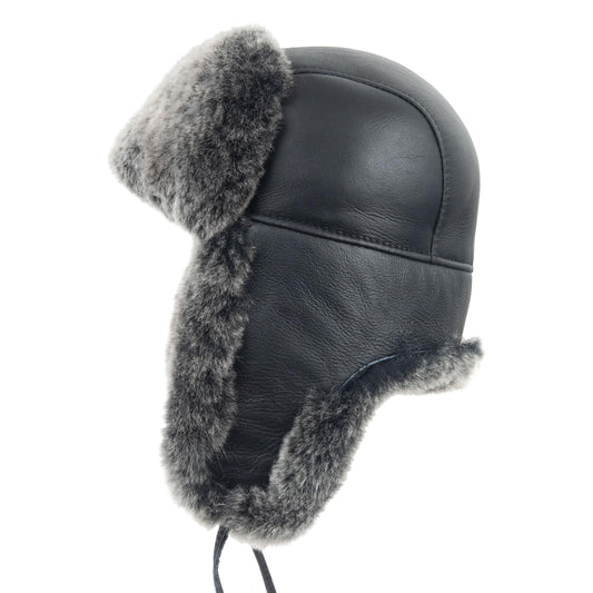 Zessano Unisex Shearling Sheepskin Aviator Hat, Russian Ushanka Trapper Winter Fur Hat - Shearling 100% Leather Sheepskin Hats for Men Women