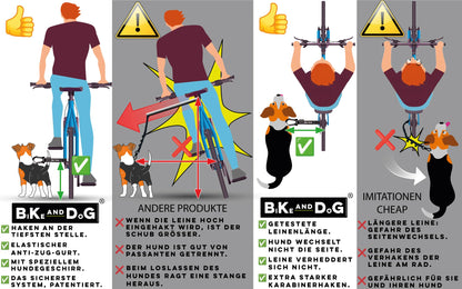 Dog leash and harness for bike, harness with side rings, including 2 bike straps. Patented. (Yellow, XS)