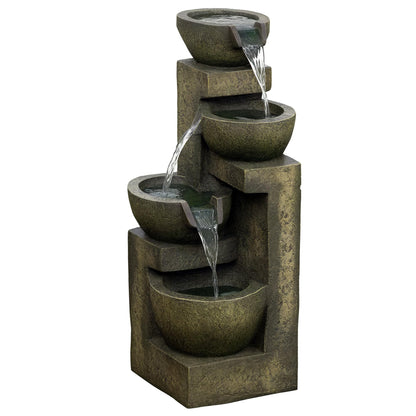 Outsunny resin outdoor fountain with adjustable flow decoration basin 4-tier ornamental fountain for garden patio lawn 25cm x 24cm x 60cm black