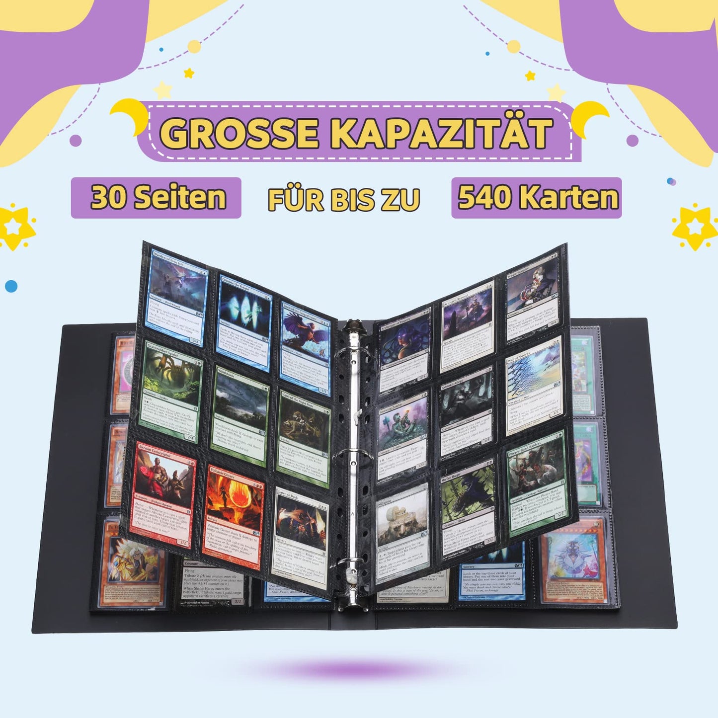 Lichtin trading card albums 540 pockets transparent trading cards 30 pages per 18 pocket empty collection folder card holder with waterproof black book cover