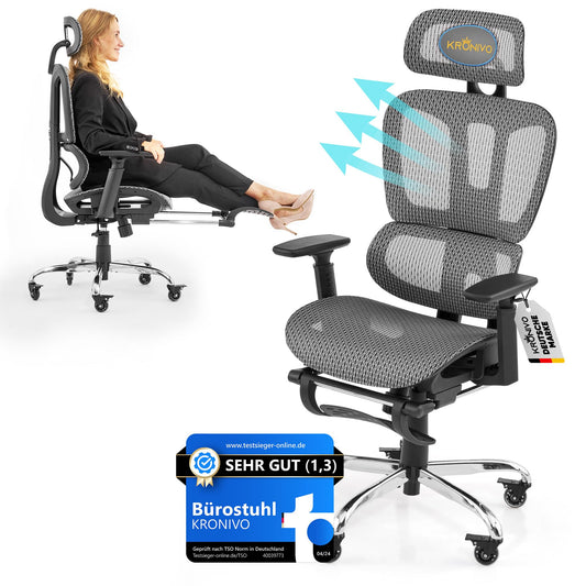 KRONIVO Office Chair Ergonomic with Footrest | Desk Chair with Headrest Armrests Lumbar Support | Desk Chair with Wheels for back-friendly sitting up to 440lbs