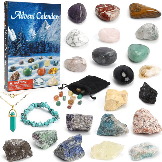 Aitsite Advent Calendar Minerals Gemstones, 24 day National Geographic Advent Calendar, Christmas Calendar Stones Crystals, Gemstone Calendar for family Christmas gifts