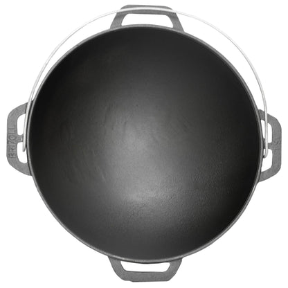 4BIG.fun Cast Iron Kazan 8 L Swivel Pot Kasan with Lid Frying Pan Wok Pan Grill Camping Pot Kettle Asia Wok Traditional Cast Pot Grill Wok