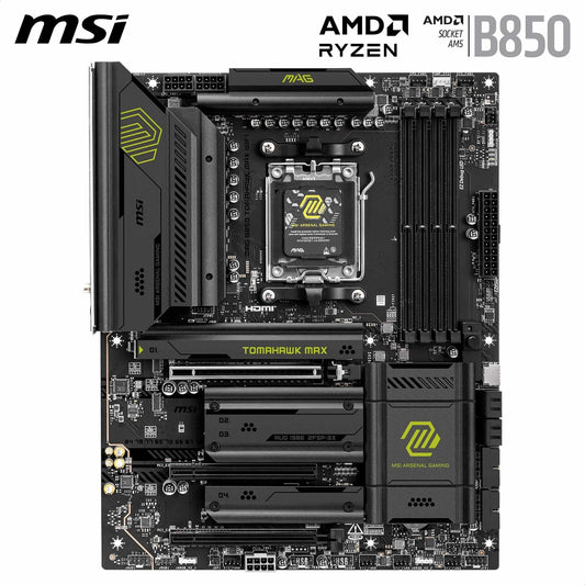 MSI MAG B850 Tomahawk MAX WiFi Motherboard, ATX - Supports AMD Ryzen 9000/8000/7000 processors, AM5-80A SPS VRM, DDR5 Memory Boost 8400+ MT/s (OC), PCIe 5.0 x16, M.2 Gen5, Wi-Fi 7, 5G LAN.