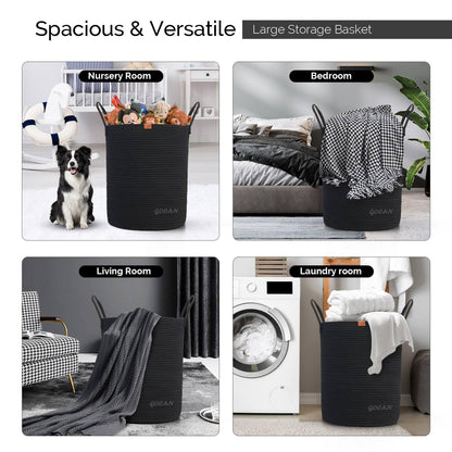 GOCAN Large High Sturdy Laundry Hamper Basket Woven Storage Baskets for Clothes Pillows Blankets Toys in Living or Bedroom Decoration H50XT38cm Black