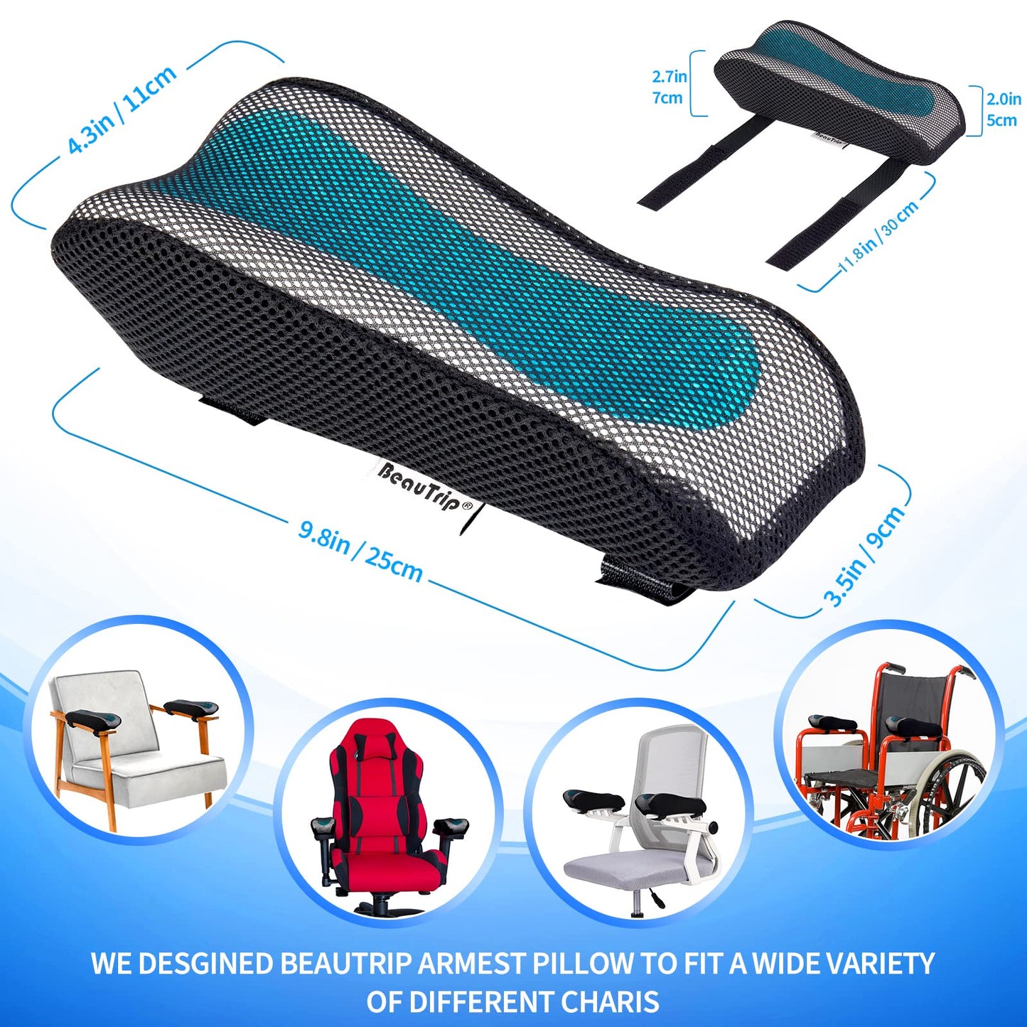 BEAUTRIP Armrest Cushions - Armrest Pads for Arms and Elbows - Ergonomic Armrest Covers for Office Chair, PC Chair, Gaming Chair, Camping Chair (2-Pack)