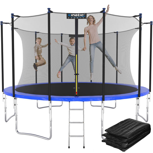 KINETIC SPORTS Trampoline Outdoor 'Salto Plus' Ø 183/244/305/366/400/430/490 cm - Complete Set for Kids, USA Jumping Mat, Net, Padding, Ladder - up to 160kg.