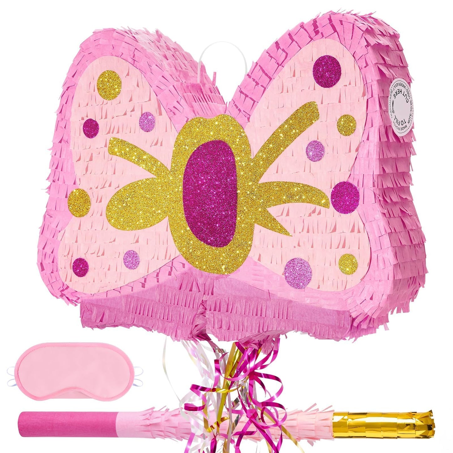 WERNNSAI Fly Piñata - Pink glitter fly piñata birthday party decor for girls kids piñata with stick and blindfold birthday party decor piñata with pull string accessories with princess theme