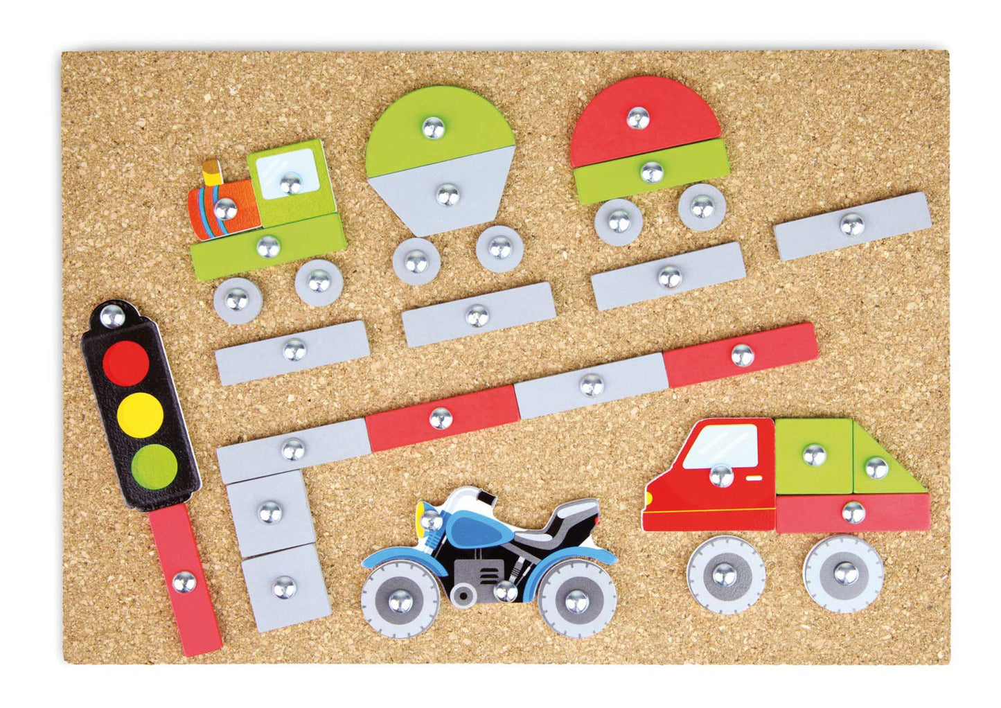 Lena 65828 Hammer Game, nail game with 64 colorful construction pieces, approx. 28 x 19.5 cm & Hammer Game Vehicles, with 64 colored pieces in different shapes, approx. 28 x 19.5 x 1.4 cm