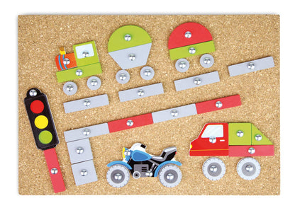 Lena 65828 Hammer Game, nail game with 64 colorful construction pieces, approx. 28 x 19.5 cm & Hammer Game Vehicles, with 64 colored pieces in different shapes, approx. 28 x 19.5 x 1.4 cm