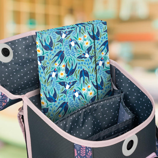 Baagl notebook box for school bag - A4 notebook for children with elastic band and inner flaps - Collector's folder, collector's box with elastic band for boys (swallows)