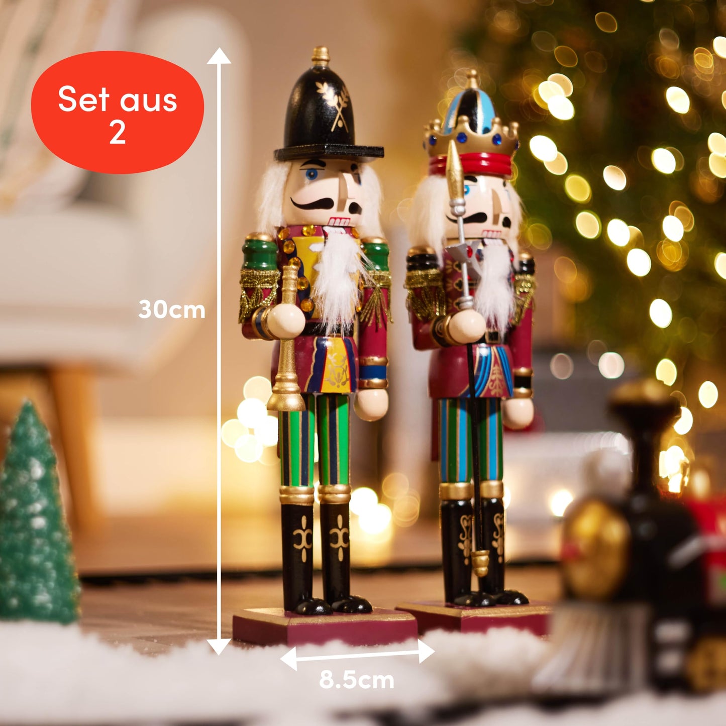 THE TWIDDLERS 2 Large Wood Christmas Nutcracker Figures, 30cm - Classic Christmas Decoration Ornament, Decor Nutcracker Figure for Home Christmas Decor