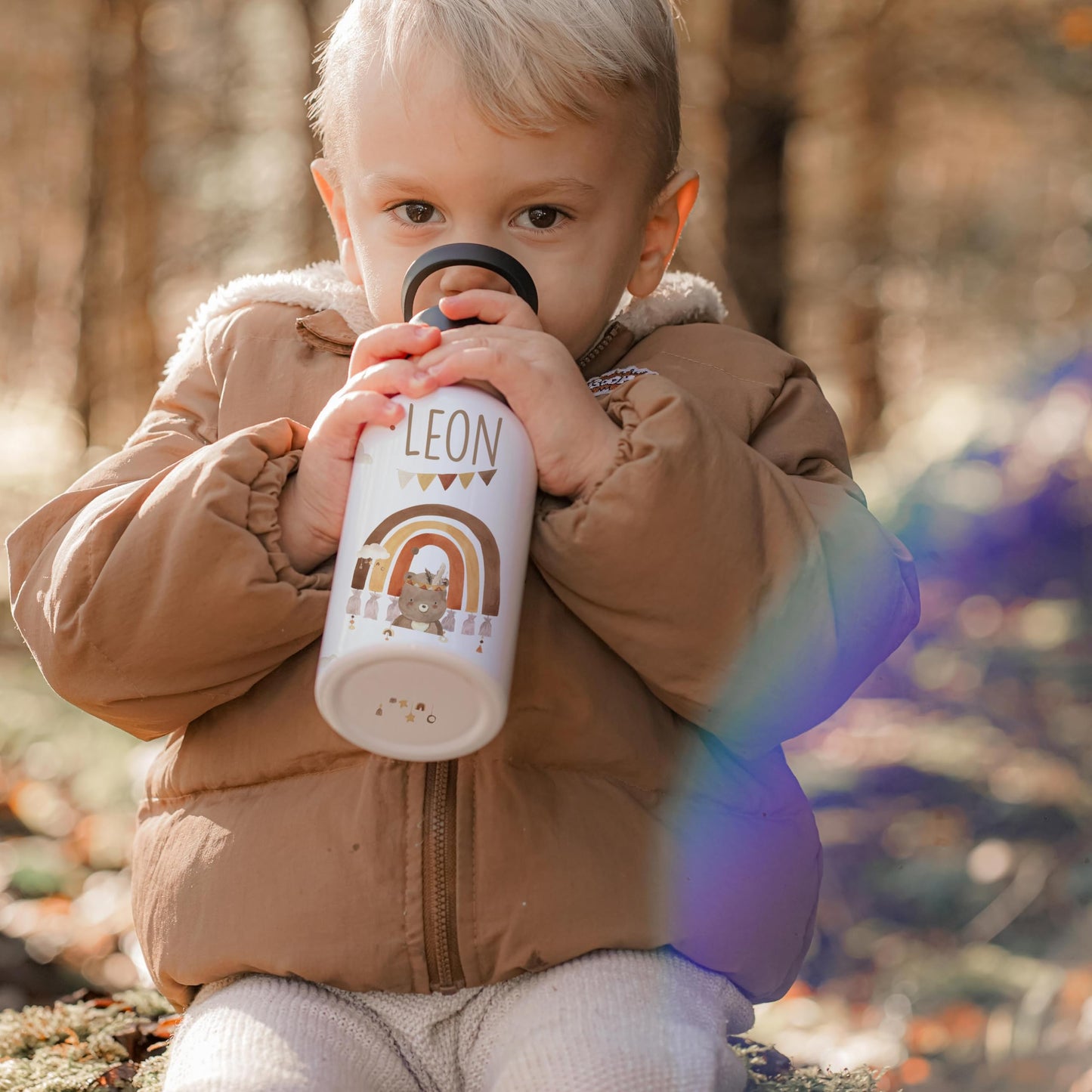 Kidsmood - Personalized stainless steel water bottle for children, 500ml with built-in straw, Leak-proof, Dishwasher-safe, and Perfect for school & kindergarten.
