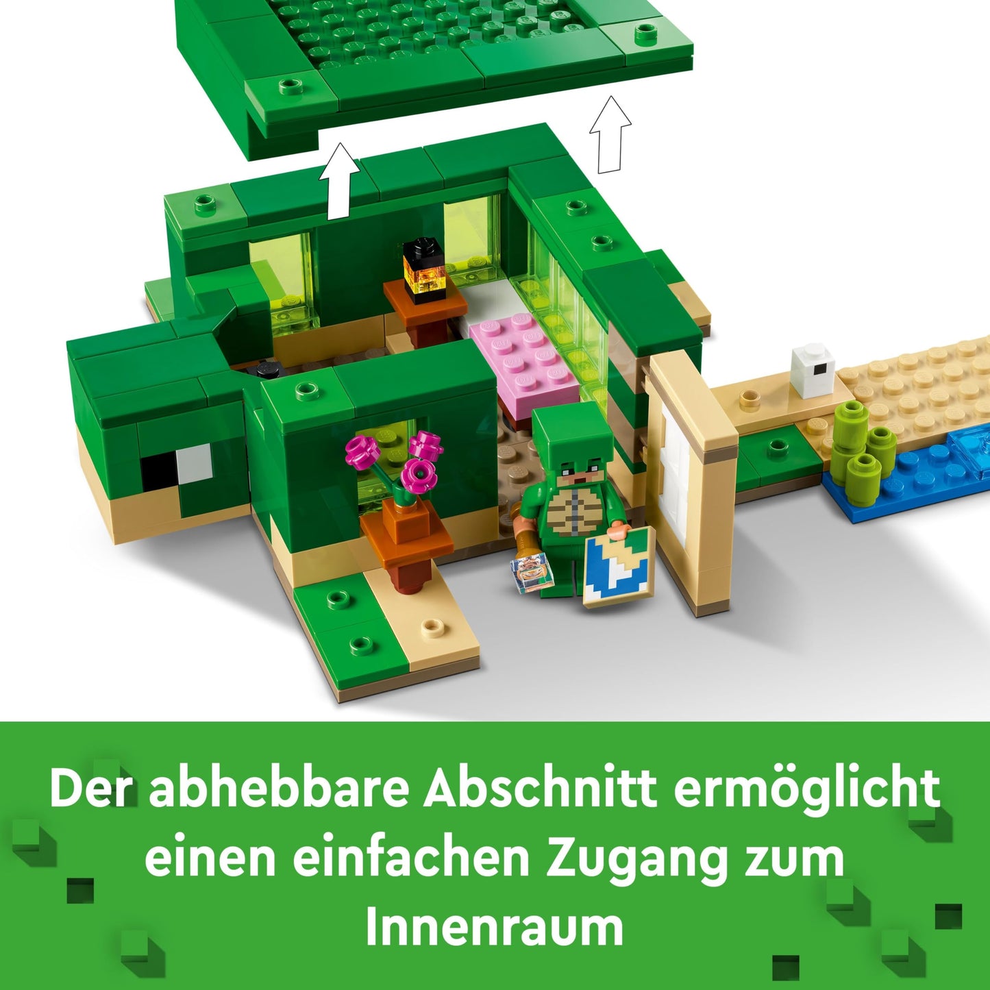 LEGO Minecraft The Turtle Beach House - Toy with animal figures & turtle figure - Playset with accessories - Crafting table, bamboo raft - Gamer gift for boys & girls aged 8+ - 21254