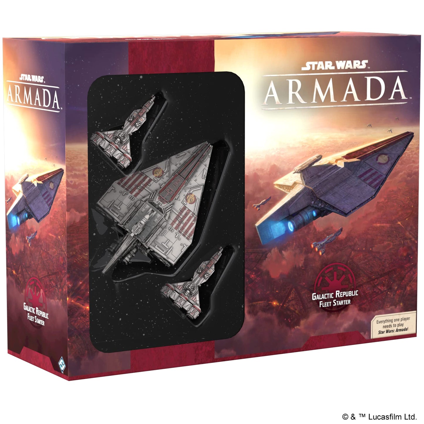 Fantasy Flight Games, Star Wars Armada: Galactic Republic Fleet Expansion Pack for 2 players, ages 14+, with 120 minutes playing time.